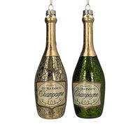 Gisela Graham Champagne Bottle Glass Tree Decoration x2