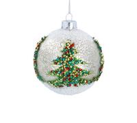 Gisela Graham Christmas Antique-Inspired Silver Bauble, 8 X 10 Cm, Medium Round Tree Ornament
