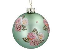 Gisela Graham - Christmas bauble / ball - roses green/pink, set of 2, ca. 8cm