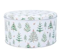 Gisela Graham Christmas Cake Storage Tin, 23cm Round, White with Tree Design
