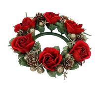 Gisela Graham Christmas Candle Ring Red Rose for 3" Pillar Candle