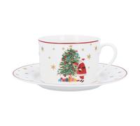 Gisela Graham Christmas Cup and Saucer, Traditional Santa Design, White