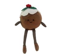 Gisela Graham Christmas Decoration Plush Pudding with Holly - Festive Soft Christmas Pudding Ornament with Striped Legs, 18.5cm