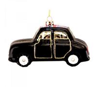 Gisela Graham Christmas London Taxi Glass Christmas Tree Decoration 10.5 X 6.5 X 5 Cm - Black Cab Ornament
