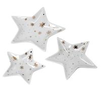 Gisela Graham Christmas Ornament - Set of 3 Gold White Ceramic Star Trinket Dishes