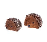 Gisela Graham Christmas Pair Of Glittery Twig Hedgehog Decorations, Indoor Freestanding Festive Ornaments, Set Of 2