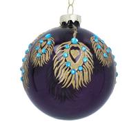 Gisela Graham Christmas Purple Glass Peacock Christmas Tree Bauble, 8 Cm, Glossy Purple