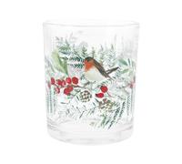 Gisela Graham Christmas Robin Glass Tea Light Holder