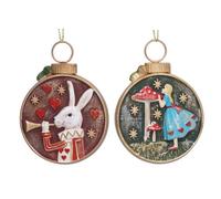 Gisela Graham Christmas Set Of 2 Alice In Wonderland Pocket Watch Hanging Decorations, 7 X 6 Cm Each, Vintage-Style Tree Ornaments