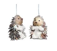 Gisela Graham Christmas Set Of 2 Bristle Hedgehog Decorations, 8.5 Cm High, Brown - Woodland Hanging Ornaments
