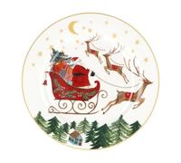 Gisela Graham Christmas Side Plate, Santa Sleigh Design, Glazed Finish, Round, 7cm