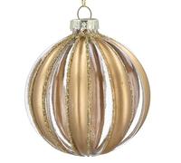 Gisela Graham Clear Glass Bauble, Gold Ribbed Design, 8cm