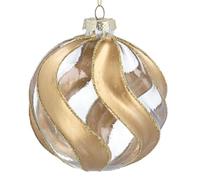 Gisela Graham Clear Glass Bauble, Gold Swirls, 8cm