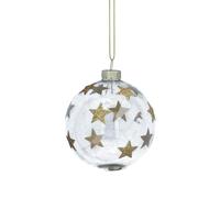 Gisela Graham Clear Glass Bauble with Gold Glitter Stars