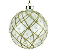 Gisela Graham Clear Glass Bauble with Gold Glitter Trellis and Pearls
