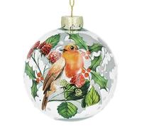 Gisela Graham Clear Glass Bauble with Robin Design