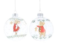 Gisela Graham Clear Glass Christmas Baubles, Mouse Design, Set of 2, 8cm