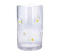 Gisela Graham Clear Glass Cylindrical Vase, Embossed Daisy Design, 20cm