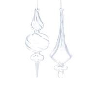 Gisela Graham Clear Glass Finial Baubles - set of two