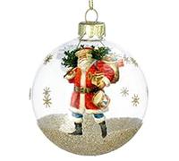Gisela Graham Clear Glass/Gold Sparkling Nostalgia Santa Bauble