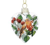 Gisela Graham Clear glass Heart Bauble with Robin Design