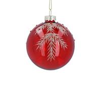 Gisela Graham Clear Red Glass Bauble with Gold Leaves
