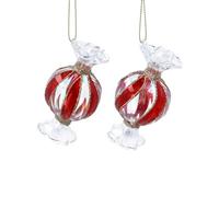 Gisela Graham Clear Red Glass Sweet Christmas Decorations - Set of two