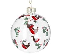 Gisela Graham Clear Robin & Holly Christmas Bauble