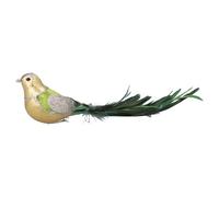 Gisela Graham Clip-on Bird Christmas Tree Decoration, Gold and Green, Feather Tail, 31cm