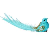 Gisela Graham Clip on Christmas Decoration Bird 5cm - Turquoise w Gold Beads