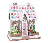 Gisela Graham Colourful Pastel Christmas Gingerbread House Decoration, Multicoloured, 24 x 19 x 28