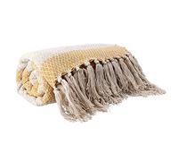 Gisela Graham Cotton Throw 150cm - Mustard Woven Diamond Stripe