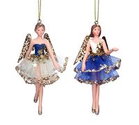 Gisela Graham Cream Blue & Gold Resin and Fabric 10 cm Fairy Decoration Set of 2