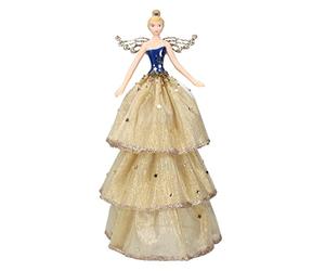 Gisela Graham Cream Blue & Gold Resin and Fabric 28 cm Tree Top Angel