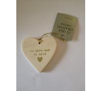 Gisela Graham Cream Wooden Sentiment Heart Gift Tag - to have and to hold - Wedding, valentines, love