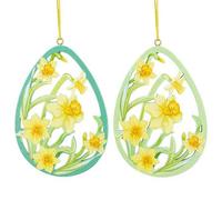 Gisela Graham Daffodil Fretwork Wood Egg Decorations - set of two