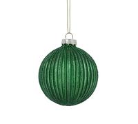 Gisela Graham Dark Green Ribbed Glass Christmas Bauble