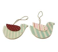 Gisela Graham Decorations - Pair of Striped Wooden Birds