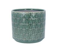 Gisela Graham Decorative Ceramic Plant Pot Cover, Green Floral Trellis Pattern, Medium