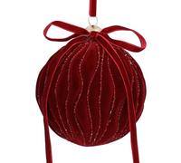 Gisela Graham Deep Red Velvet Christmas Bauble, Round, 8cm
