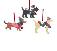 Gisela Graham Dog Christmas Tree Hanging Decorations, Set of 3, Bright Colours