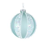 Gisela Graham Duck Egg Green Opaque Iridescent Glitter Ribbed Glass Bauble