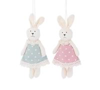 Gisela Graham Easter Bunny Decorations with Polka Dot Dresses, Pink and Blue, Set of 2