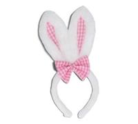Gisela Graham Easter Fluffy Bunny Ears Headband With Pink Gingham Bow, 30 X 16 Cm