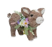 Gisela Graham Easter Pig Ornament Decoration, Natural Bristle, Rustic Farmhouse, 44cm