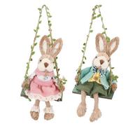 Gisela Graham Easter Set Of 2 Bristle Rabbits On Swings, Multicolour Decorative Easter Ornaments 30 X 13.5 Cm
