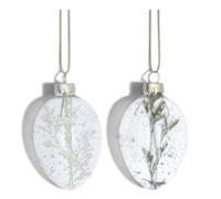 Gisela Graham Easter - Set Of 2 Glass Hanging Eggs With Dried Plants, Speckled Painted Finish, Small 7.5 X 5 Cm.