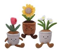 Gisela Graham Easter Set Of 3 Plush Flower Pot Shelf Sitters - Tulip, Daisy, Sunflower - 23 X 7 X 8 Cm