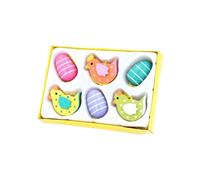 Gisela Graham Easter Set Of 6 Wooden Egg And Hen Easter Decorations, Small Multicolour, Printed Finish