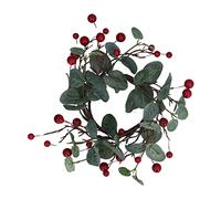 Gisela Graham Eucalyptus Red Berry Candle Ring for 7.5cm Pillar Candle